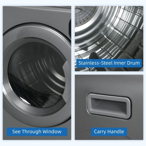 Sécheuse électrique portative compacte de HOMCOM cuve acier inox capacité 13,2 lb 3,22 pi3 1300 W avec Sèche-linge à 7 modes de séchage