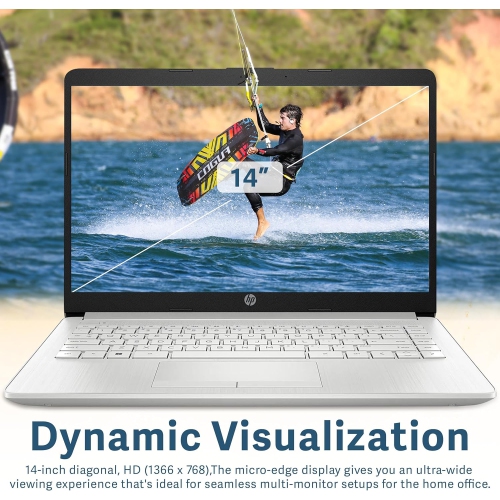 HP Premium 14" Stream HD Laptop, Intel Celeron N4120, 64GB eMMC, 8GB RAM, HD Webcam, UHD Graphics, Bluetooth, 1 Year Office 365, Win 11s, Silver,