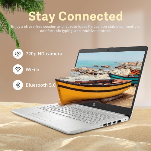 HP Premium 14" Stream HD Laptop, Intel Celeron N4120, 64GB eMMC, 16GB RAM, HD Webcam, UHD Graphics, Bluetooth, 1 Year Office 365, Win 11s, Silver,