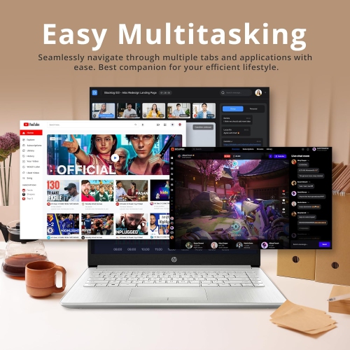 HP Premium 14" Stream HD Laptop, Intel Celeron N4120, 64GB eMMC, 16GB RAM, HD Webcam, UHD Graphics, Bluetooth, 1 Year Office 365, Win 11s, Silver,