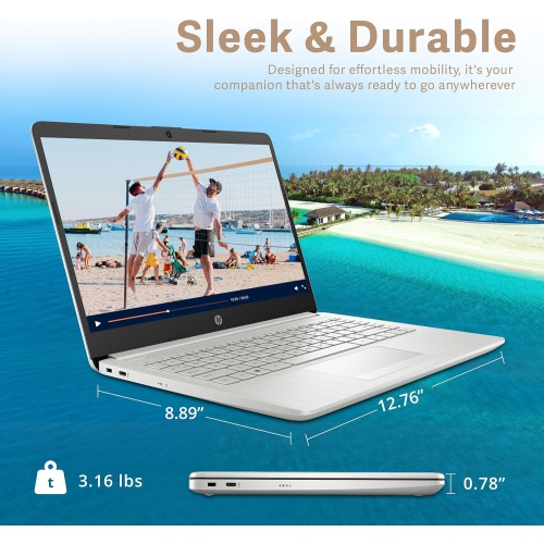 HP Premium 14" Stream HD Laptop, Intel Celeron N4120, 64GB eMMC, 16GB RAM, HD Webcam, UHD Graphics, Bluetooth, 1 Year Office 365, Win 11s, Silver,