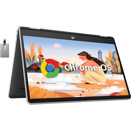 HP  X360 2-In-1 Chromebook 14" HD Touchscreen Laptop, Intel Celeron N4500, 4GB Ram, 64GB Emmc, Intel Uhd Graphics, Wi-Fi, Bluetooth, Silver, Chrome