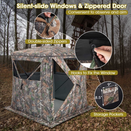 Costway Hunting Blind Portable Pop Up Ground Tent 2-3 Person with Carry Bag Storage Pocket