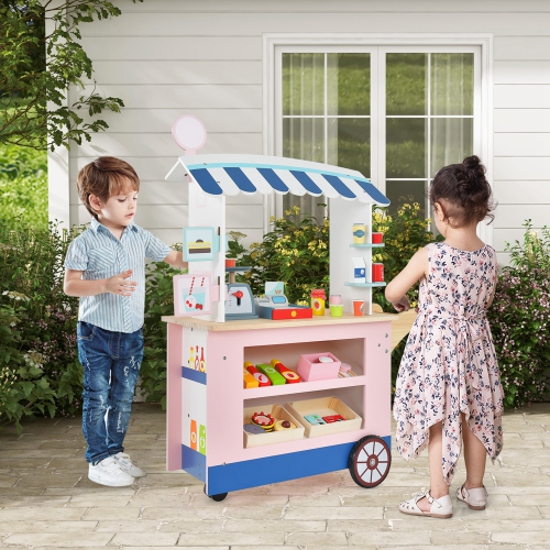Chariot de jeu pour enfants Snacks & Sweets Food Cart de Costway avec 30 accessoires PCS Rose/Vert/Gris
