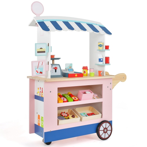 Chariot de jeu pour enfants Snacks & Sweets Food Cart de Costway avec 30 accessoires PCS Rose/Vert/Gris