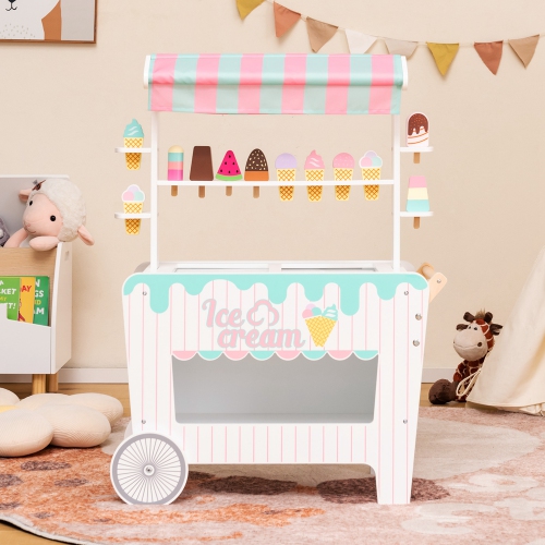 Costway Kid's Ice Cream Cart Food Trunk Play Toy Set with Display Rack & Accessories