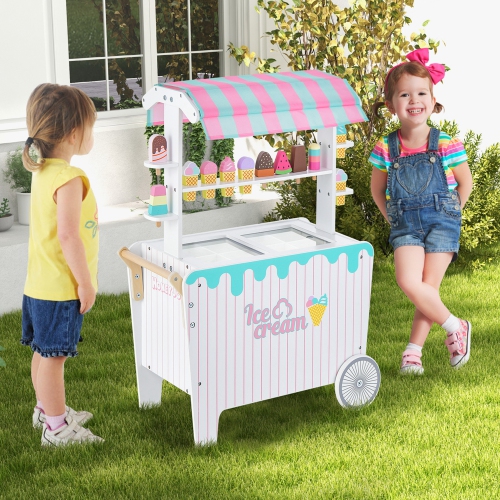 Costway Kid's Ice Cream Cart Food Trunk Play Toy Set with Display Rack & Accessories