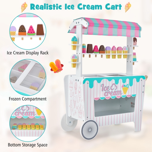Costway Kid's Ice Cream Cart Food Trunk Play Toy Set with Display Rack & Accessories