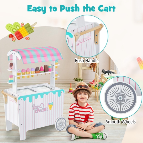 Costway Kid's Ice Cream Cart Food Trunk Play Toy Set with Display Rack & Accessories