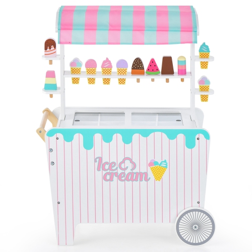 Costway Kid's Ice Cream Cart Food Trunk Play Toy Set with Display Rack & Accessories