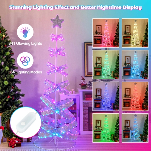 Costway 7 FT Outdoor Spiral Christmas Tree Pre-lit Christmas Tree with 341 LED Lights