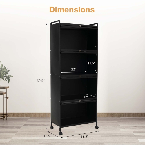 Costway 5-Tier Kitchen Baker's Rack Storage Cabinet Mobile Microwave Stand Flip-up Doors