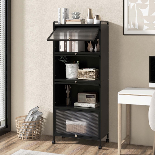 Costway 5-Tier Kitchen Baker's Rack Storage Cabinet Mobile Microwave Stand Flip-up Doors