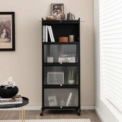 Costway 5-Tier Kitchen Baker's Rack Storage Cabinet Mobile Microwave Stand Flip-up Doors