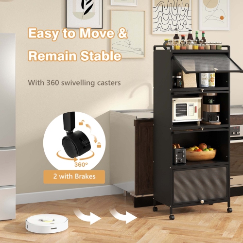 Costway 5-Tier Kitchen Baker's Rack Storage Cabinet Mobile Microwave Stand Flip-up Doors