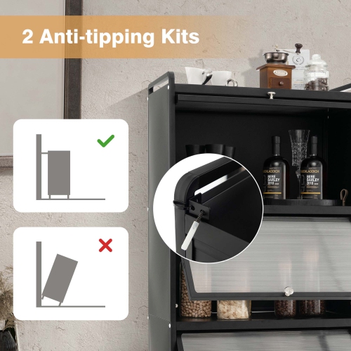 Costway 5-Tier Kitchen Baker's Rack Storage Cabinet Mobile Microwave Stand Flip-up Doors