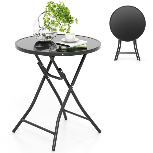 COSTWAY  23" Round Folding Table Outdoor Patio Bistro Table With Tempered Glass Tabletop