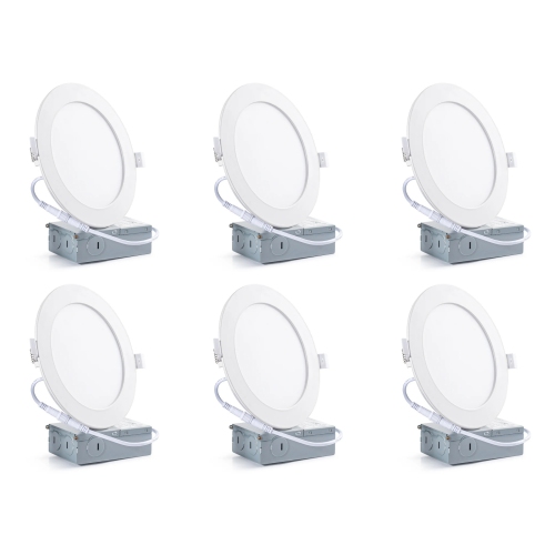 STRAK  Led 8-Inch 3Cct Slim Panel Downlight Lights w Junction Box, 3000K/4000K/5000K Color Selectable Ceiling Lights, 18W 1700Lm Dimmable Led Pot