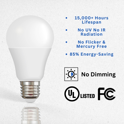 Ampoule DEL de A19 W, équivalent 60&nbsp;W de 10&nbsp;W de 800 lumens, ampoule DEL de A19 W, sans gradateur, base standard de E26 W, certifiée