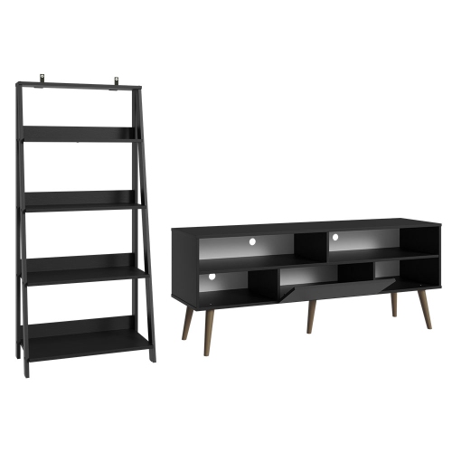 Madesa 2-Piece TV Stand and Ladder Shelf Set: 59" Entertainment Center with Cable Management + 24" 5-Tier Ladder Shelf for Storage, Office, Living