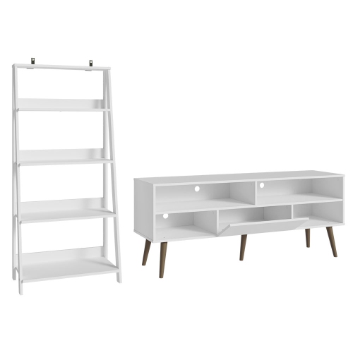 Madesa 2-Piece TV Stand and Ladder Shelf Set: 59" Entertainment Center with Cable Management + 24" 5-Tier Ladder Shelf for Storage, Office, Living