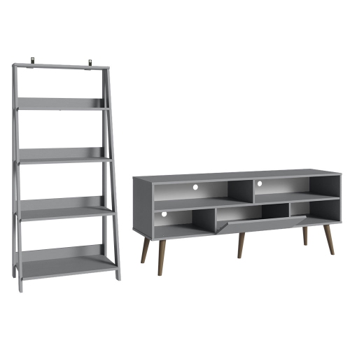 Madesa 2-Piece TV Stand and Ladder Shelf Set: 59" Entertainment Center with Cable Management + 24" 5-Tier Ladder Shelf for Storage, Office, Living