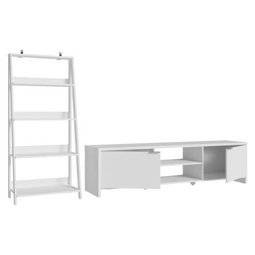 Madesa 2-Piece TV Stand and Ladder Shelf Set: 70" Entertainment Center with Cable Management + 24" 5-Tier Ladder Shelf for Storage, Office, Living