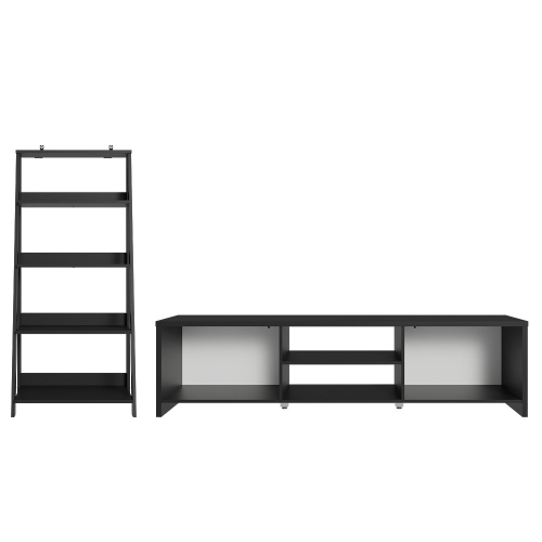 Madesa 2-Piece TV Stand and Ladder Shelf Set: 70" Entertainment Center with Cable Management + 24" 5-Tier Ladder Shelf for Storage, Office, Living