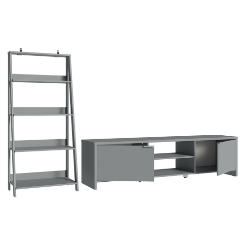 Madesa 2-Piece TV Stand and Ladder Shelf Set: 70" Entertainment Center with Cable Management + 24" 5-Tier Ladder Shelf for Storage, Office, Living
