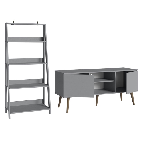 Madesa 2-Piece TV Stand and Ladder Shelf Set: 53" TV Stand with Cable Management and Open Shelves + 24" 5-Tier Ladder Shelf for Storage, Office,