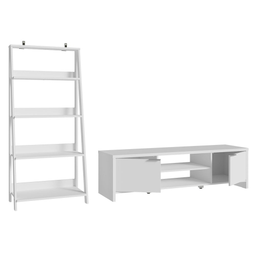 Madesa 2-Piece TV Stand and Ladder Shelf Set: 57" Entertainment Center with Cable Management + 24" 5-Tier Ladder Shelf for Storage, Office, Living