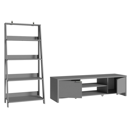 Madesa 2-Piece TV Stand and Ladder Shelf Set: 57" Entertainment Center with Cable Management + 24" 5-Tier Ladder Shelf for Storage, Office, Living