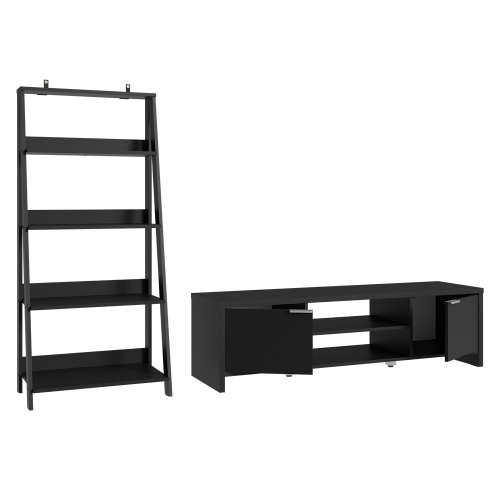 Madesa 2-Piece TV Stand and Ladder Shelf Set: 57" Entertainment Center with Cable Management + 24" 5-Tier Ladder Shelf for Storage, Office, Living