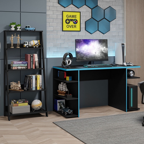 Bibliothèque debout de 53 po + étagère en échelle Gamer de Madesa - Noir/bleu