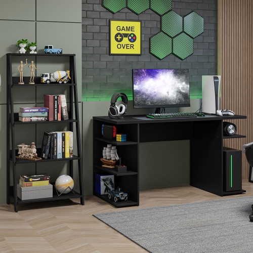 Bibliothèque debout de 53 po et plus avec étagère en échelle Gamer de Madesa - Noir