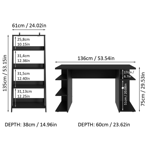 Bibliothèque debout de 53 po et plus avec étagère en échelle Gamer de Madesa - Noir