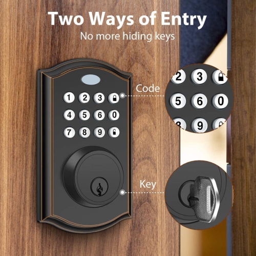 Smart Keypad Door Lock with 50 access codes, 1-touch auto-locking and alarm