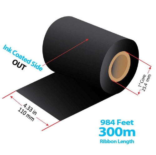 LabelJET 4.33" x 984ft / 110mm x 300m Black LJM238 Wax/Resin Ribbon For 4-Inch Desktop Printers 24/Rolls