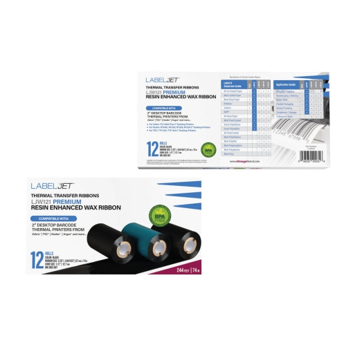 LabelJet 2.25"x 243ft / 57mm x 74m Black LJW121 Wax Ribbon for 2-inch Desktop Printer 12 Pack