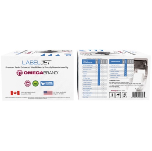 LabelJET 4.33" x 984ft / 110mm x 300m Black LJW121 Wax Ribbon For 4-Inch Desktop Printers 12/Rolls For Zebra, TSC, Godex 4-Inch Themral printers