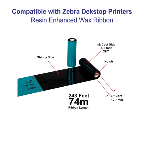 LabelJet 4.33" x 244ft / 110mm x 74m Black LJW121 Wax Ribbon For 4-Inch Desktop Printers 8/Rolls