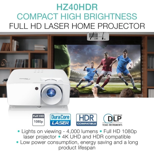 Optoma HZ40HDR HD DLP Theatre and Gaming Projector - White
