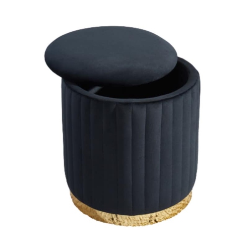 PRIME-MADE  Charlotte Velvet Round Ottoman With Gold Base In Black