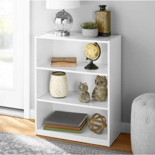 Mainstays 3-Shelf Bookcase with Adjustable Shelves, Multiple Colors, Adjustable shelves, 31” tall, Grey