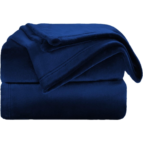 Jeté en molleton canadien d'aspect lin bleu, couverture en flanelle bleu foncé très douce pour jeté, couverture légère très chaude pour canapé