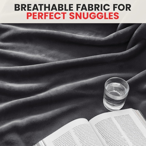 Couverture molletonnée en flanelle de lin canadien, 54 x 90 po, légère, en peluche ultra-douce anti-humidité, gris foncé