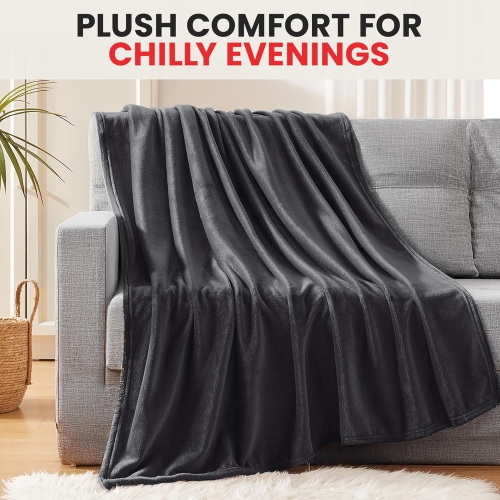 Couverture molletonnée en flanelle de lin canadien, 54 x 90 po, légère, en peluche ultra-douce anti-humidité, gris foncé