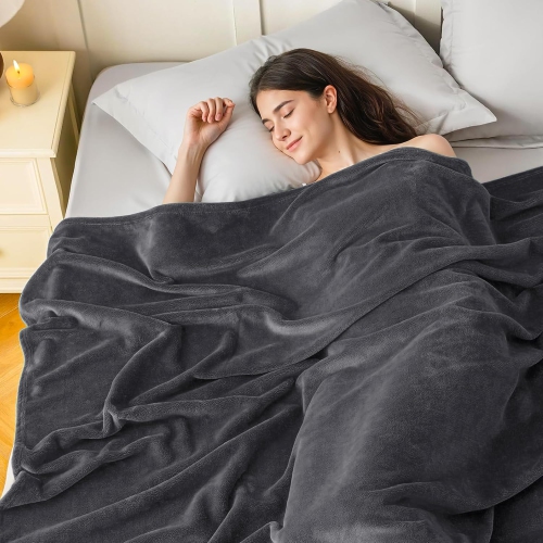 Couverture molletonnée en flanelle de lin canadien, 54 x 90 po, légère, en peluche ultra-douce anti-humidité, gris foncé