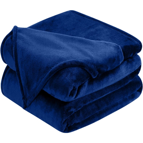 Canadian Linen Blue Fleece Queen Blanket, Ultra Soft Flannel Blanket, Cozy Blanket for Couch and Bed, Lightweight Queen Size Blanket for all Seasons