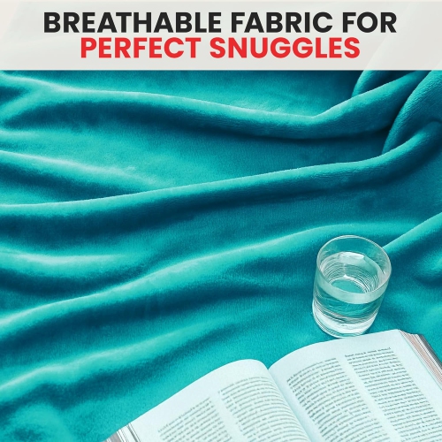 Canadian Linen Flannel Fleece Blanket, 66"x90" Twin Size, Lightweight Warm Moisture Wicking Ultra Soft Plush Fuzzy Throw Blankets for All Season, Teal